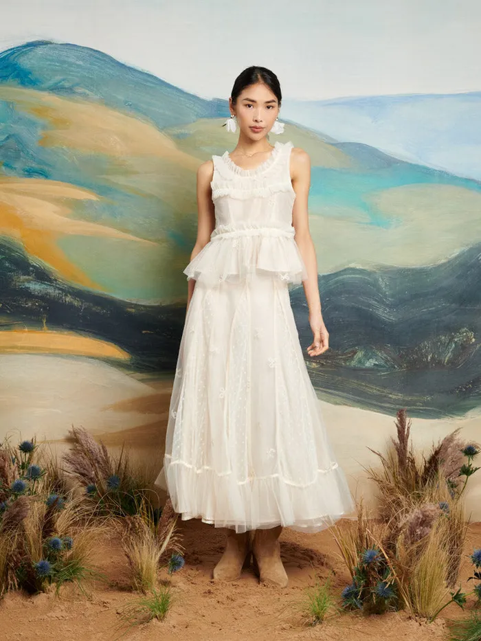 Women Sister Jane Tops DREAM Jolene Tulle Ruffle Top Vintage Cream