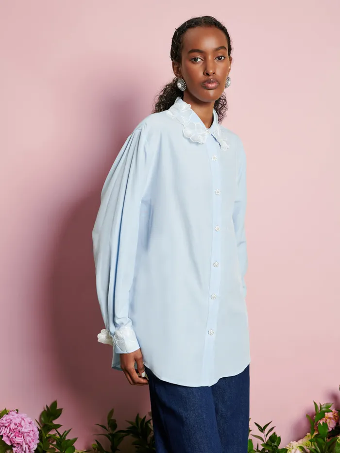 Women Sister Jane Tops DREAM Wildflower Embellished Shirt Pale Blue