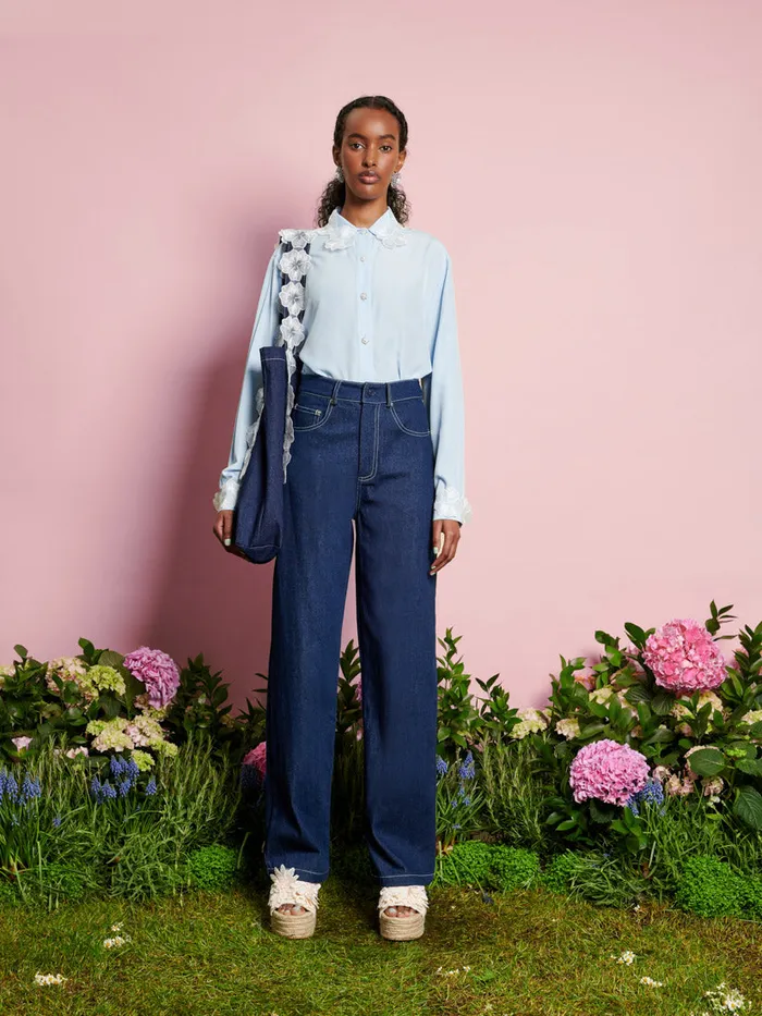Women Sister Jane Tops DREAM Wildflower Embellished Shirt Pale Blue
