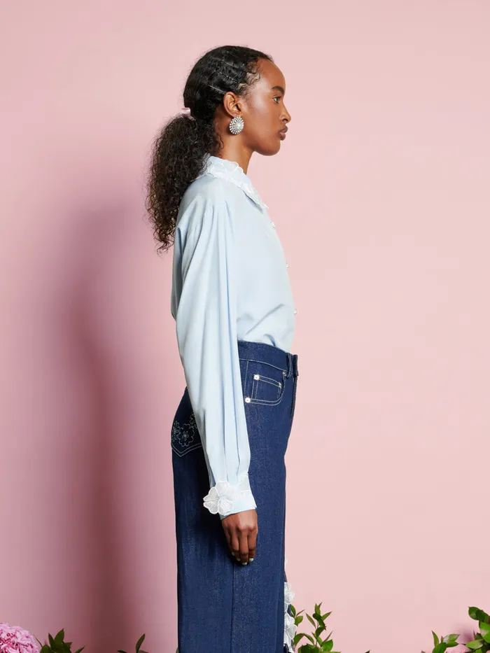 Women Sister Jane Tops DREAM Wildflower Embellished Shirt Pale Blue