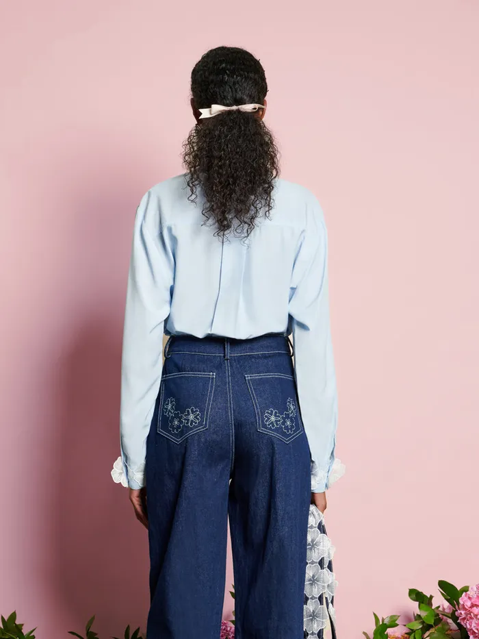 Women Sister Jane Tops DREAM Wildflower Embellished Shirt Pale Blue