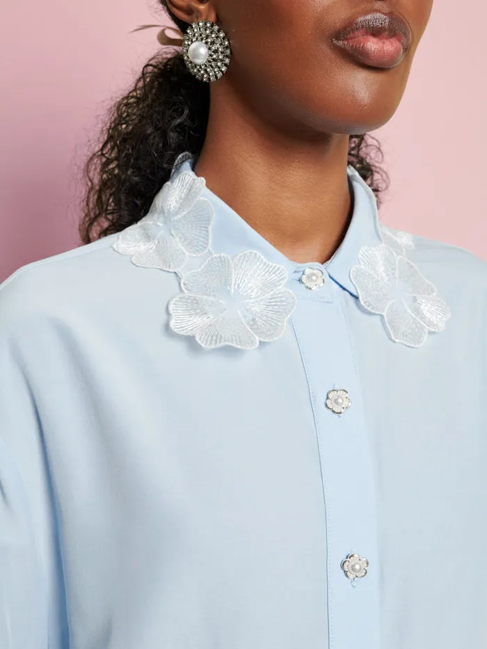 Women Sister Jane Tops DREAM Wildflower Embellished Shirt Pale Blue