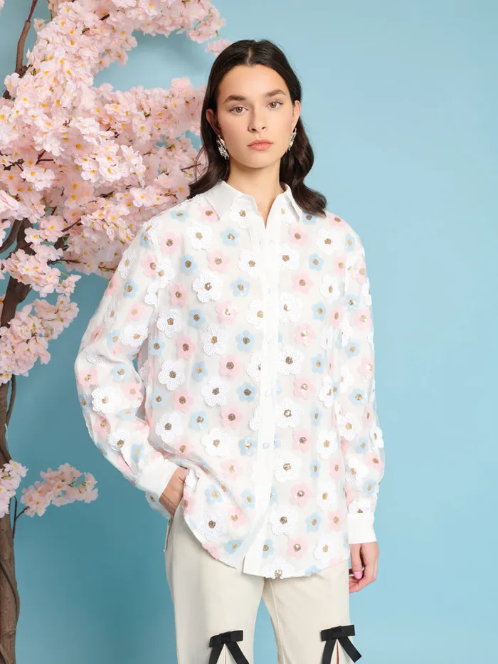 Women Sister Jane Tops Garden Sequin Shirt Cream Ivory