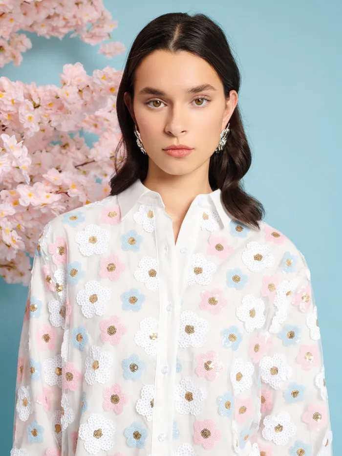 Women Sister Jane Tops Garden Sequin Shirt Cream Ivory