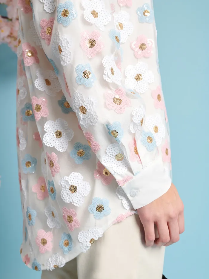 Women Sister Jane Tops Garden Sequin Shirt Cream Ivory