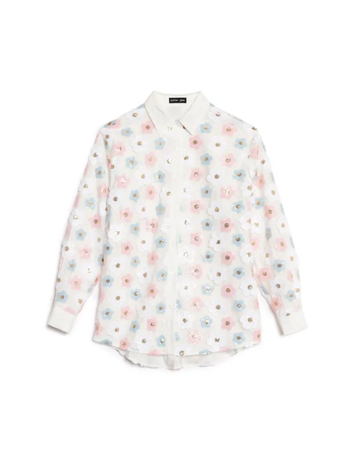Women Sister Jane Tops Garden Sequin Shirt Cream Ivory