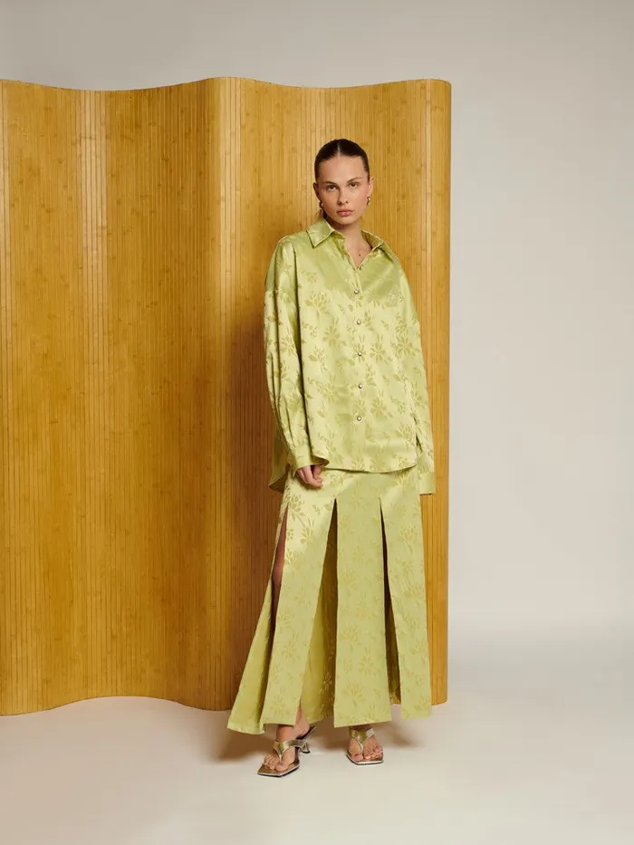 Women Sister Jane Tops Ghospell Kennedy Split Back Shirt Lime Green