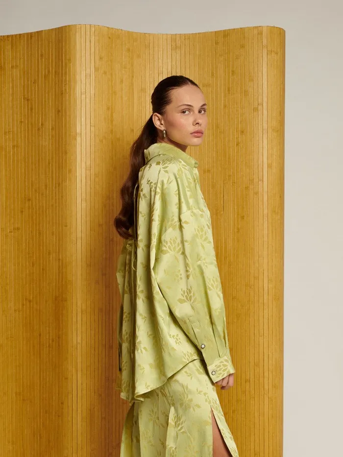 Women Sister Jane Tops Ghospell Kennedy Split Back Shirt Lime Green