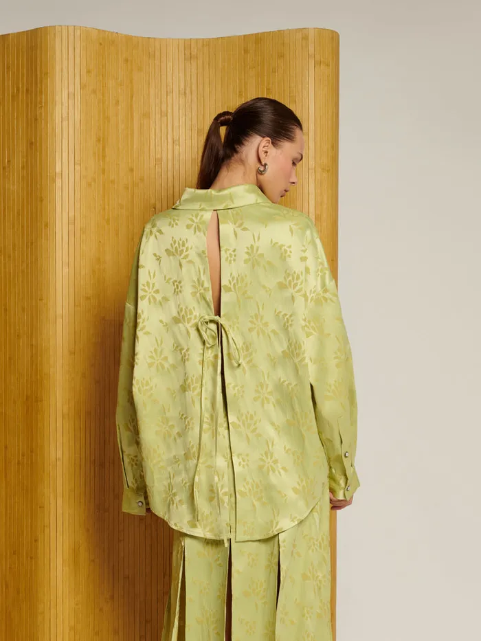 Women Sister Jane Tops Ghospell Kennedy Split Back Shirt Lime Green