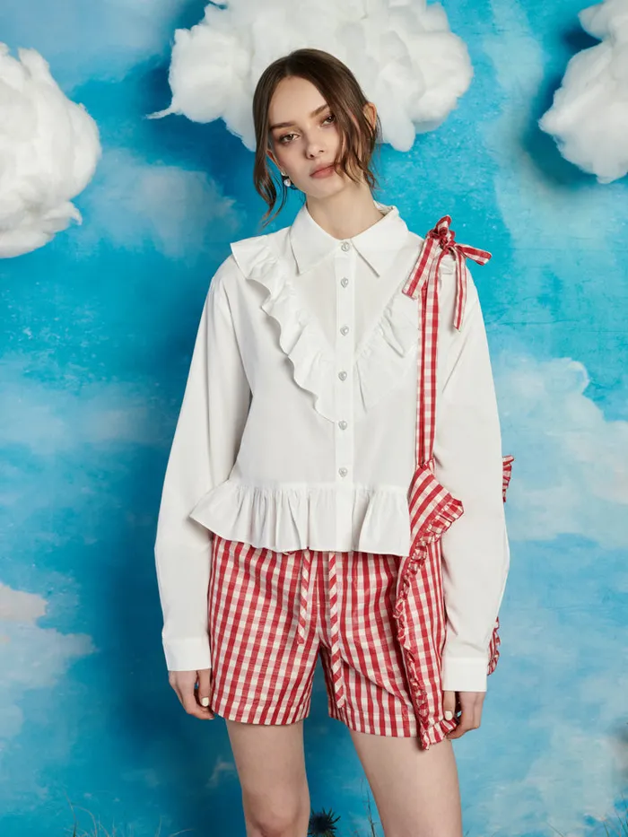 Women Sister Jane Tops Lucky Ruffle Blouse Pearled Ivory