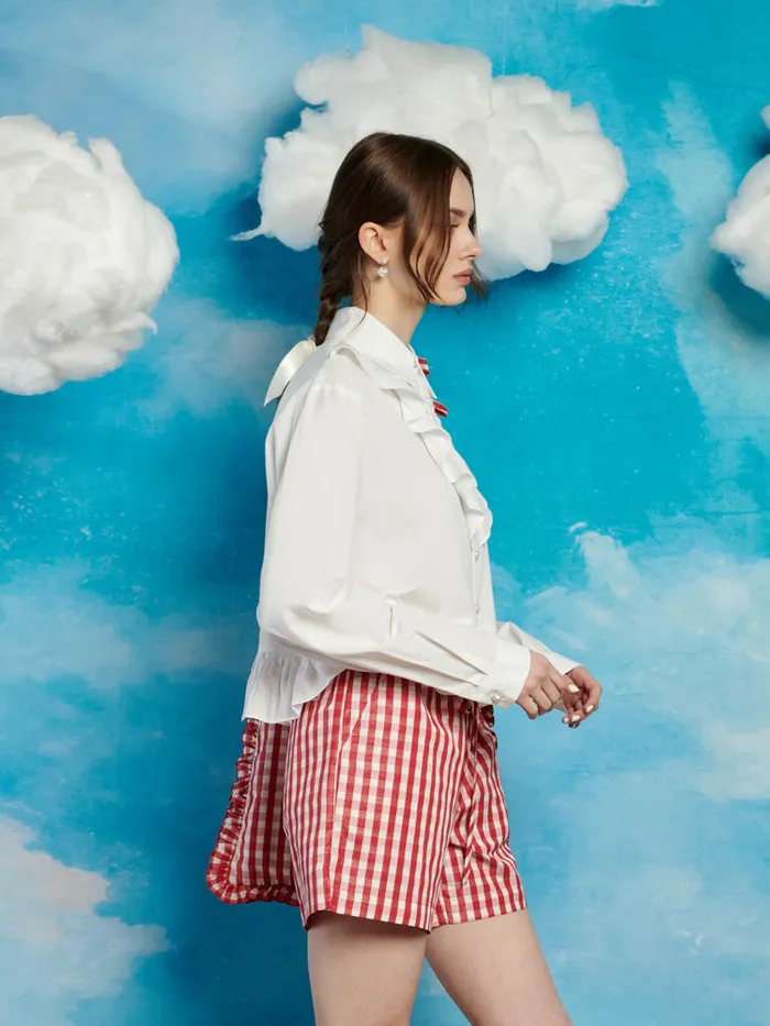Women Sister Jane Tops Lucky Ruffle Blouse Pearled Ivory