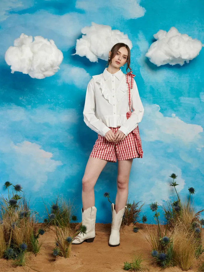 Women Sister Jane Tops Lucky Ruffle Blouse Pearled Ivory