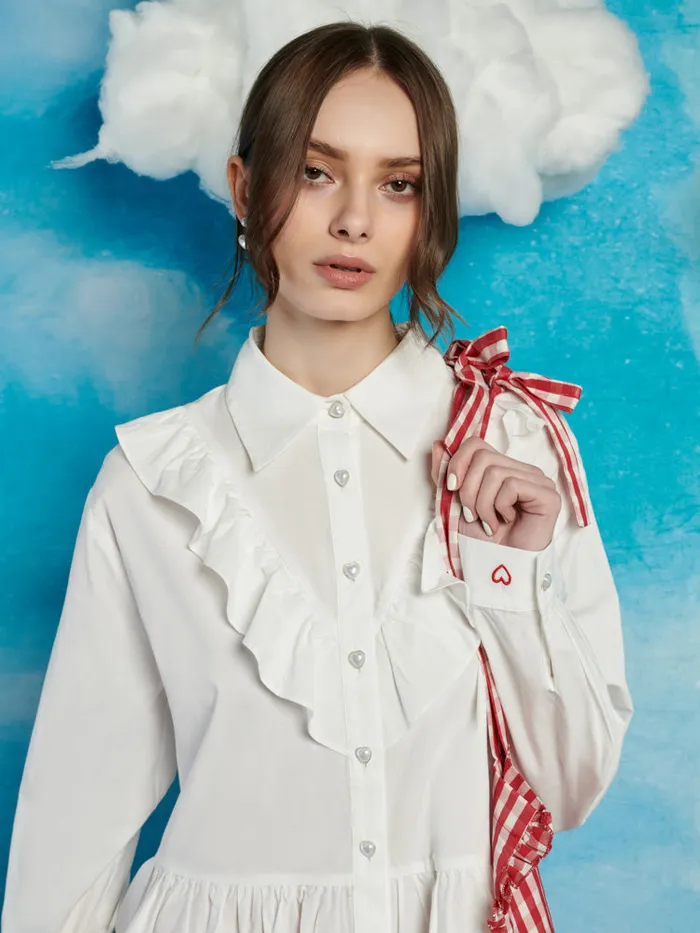 Women Sister Jane Tops Lucky Ruffle Blouse Pearled Ivory