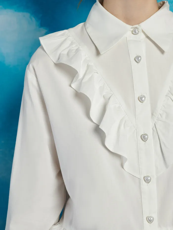 Women Sister Jane Tops Lucky Ruffle Blouse Pearled Ivory