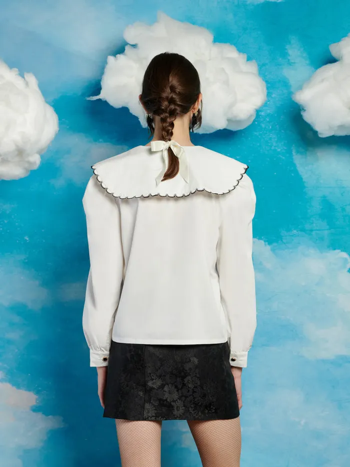 Women Sister Jane Tops Saloon Scallop Blouse Pearl White