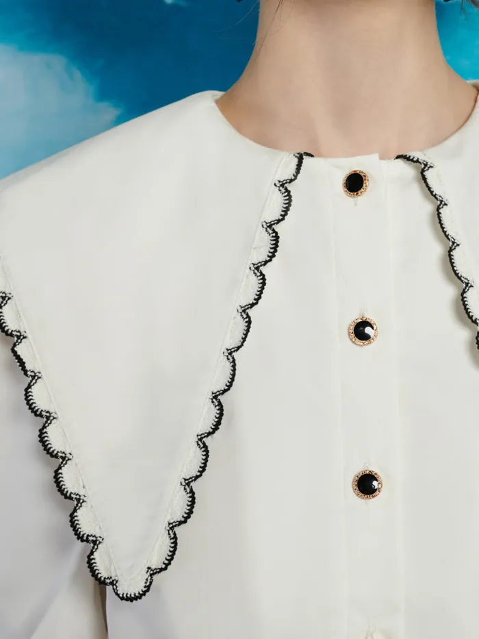 Women Sister Jane Tops Saloon Scallop Blouse Pearl White