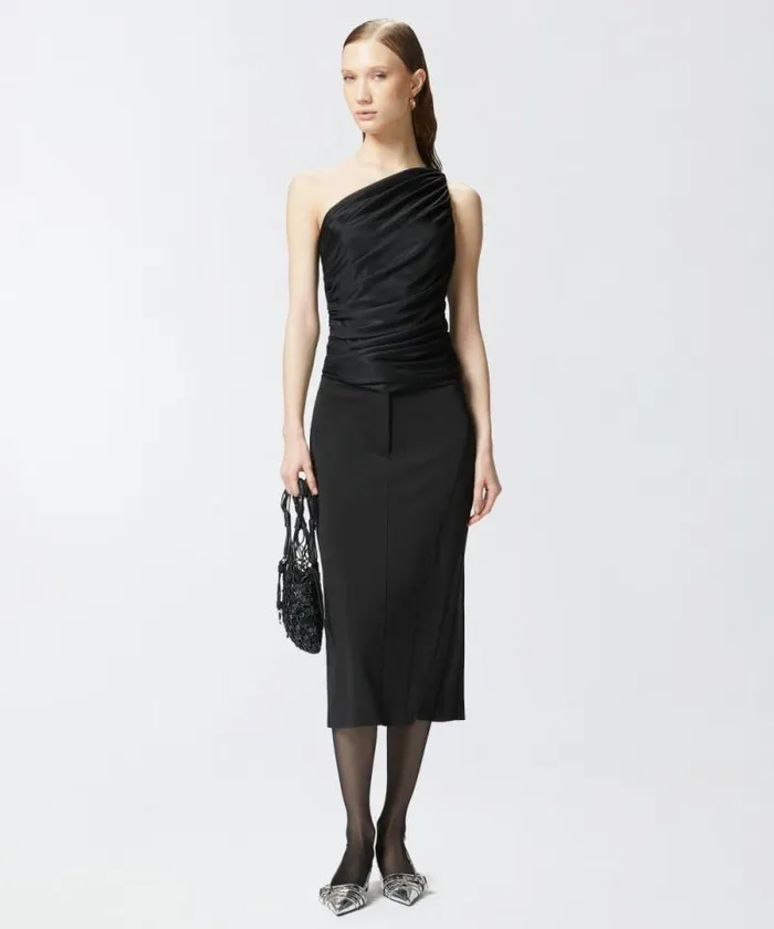 Women Skirts Pinko Full Milano Calflength Skirt With Rear Slit Limo Black