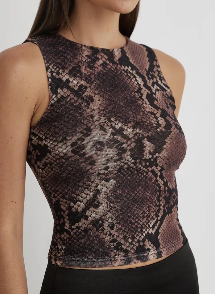 Women Snakeskin Sleeveless Mesh Top Trinnie 4th and Reckless Tops