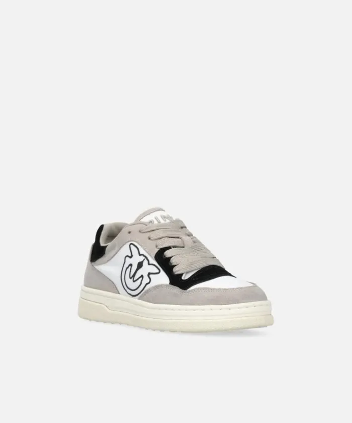 Women Sneakers Pinko Flat Leather Sneakers With Contrasting Logo Sandblackgrey Women Sneakers Pinko Flat Leather Sneakers With Contrasting Logo Sandblackgrey