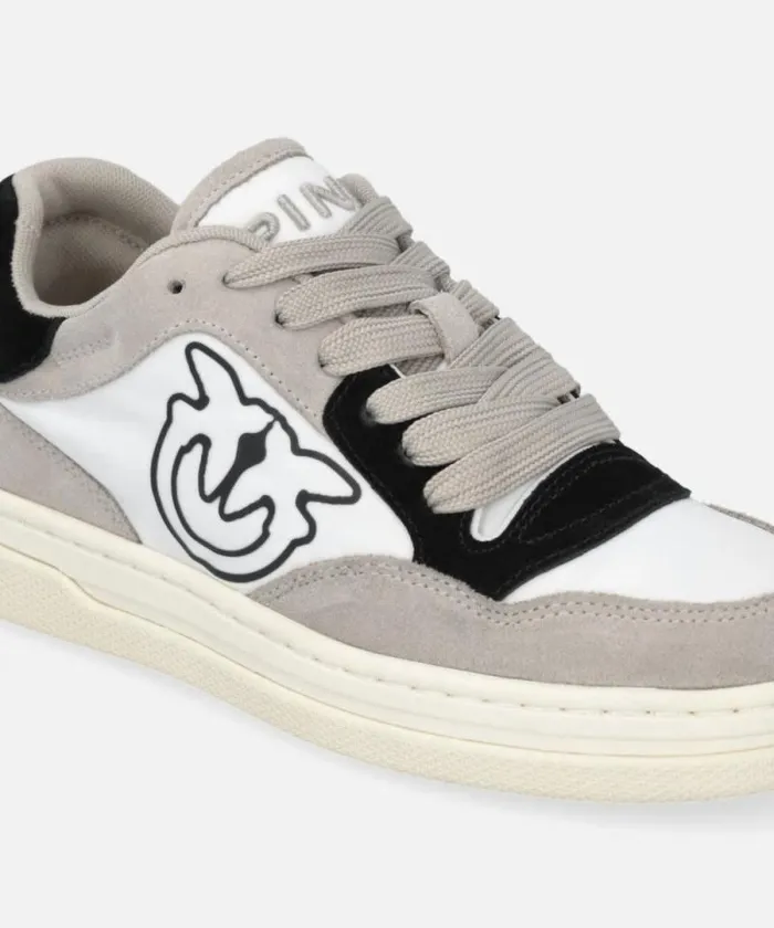 Women Sneakers Pinko Flat Leather Sneakers With Contrasting Logo Sandblackgrey Women Sneakers Pinko Flat Leather Sneakers With Contrasting Logo Sandblackgrey