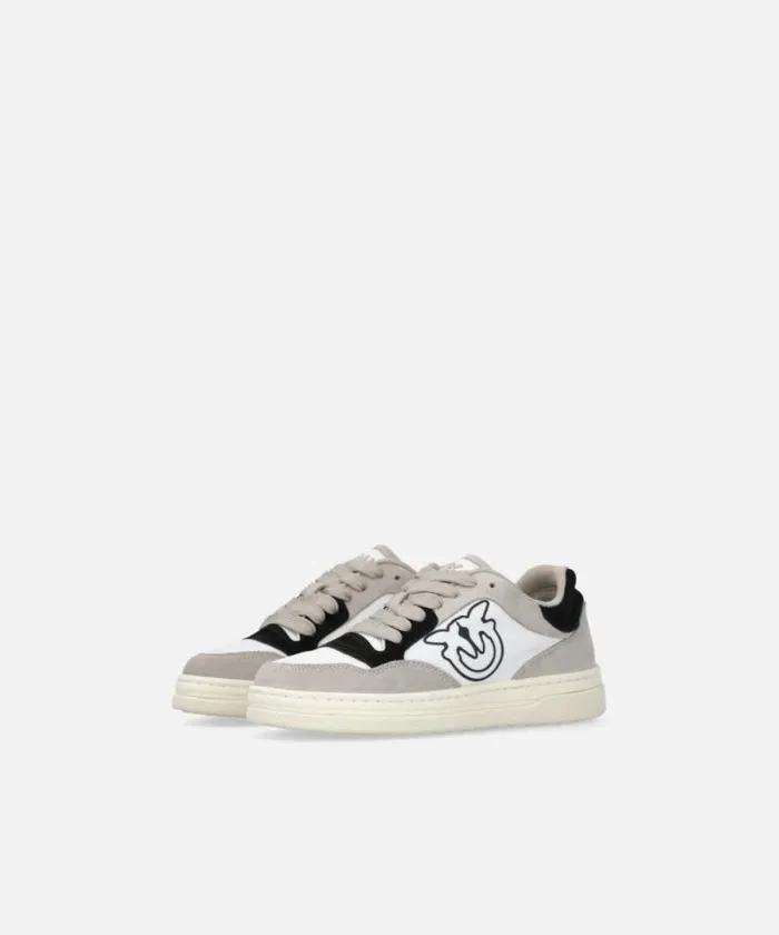 Women Sneakers Pinko Flat Leather Sneakers With Contrasting Logo Sandblackgrey Women Sneakers Pinko Flat Leather Sneakers With Contrasting Logo Sandblackgrey