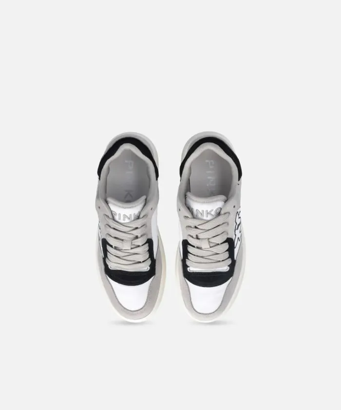 Women Sneakers Pinko Flat Leather Sneakers With Contrasting Logo Sandblackgrey Women Sneakers Pinko Flat Leather Sneakers With Contrasting Logo Sandblackgrey