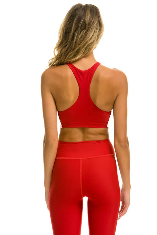 Women Sports Bras Aviator Nation Color Block Racer Sports Bra 8211 Cherry