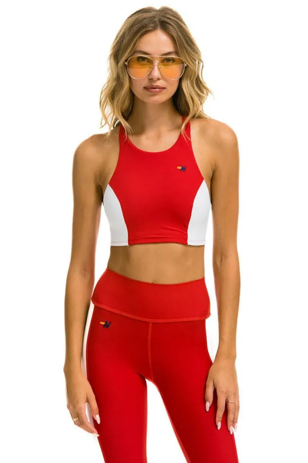 Women Sports Bras Aviator Nation Color Block Racer Sports Bra 8211 Cherry