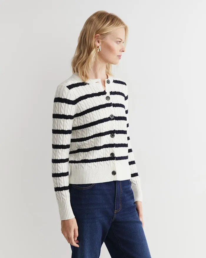 Women Sportscraft Knits and Cardigans Cable Merino Cotton Cardigan Whitenavy