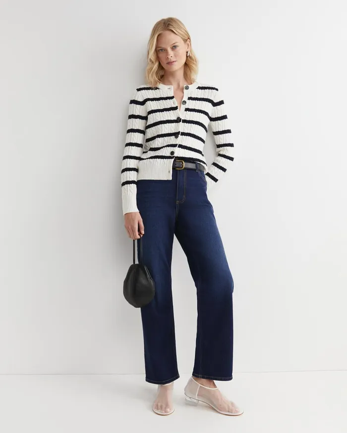 Women Sportscraft Knits and Cardigans Cable Merino Cotton Cardigan Whitenavy