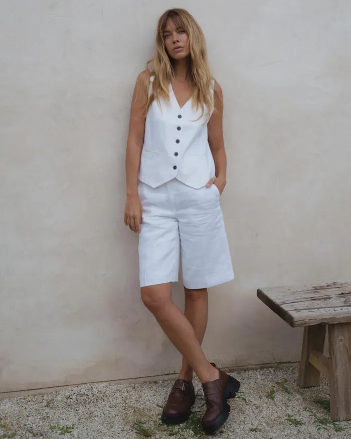 Women Sportscraft Shorts Freya Bermuda Linen Short White