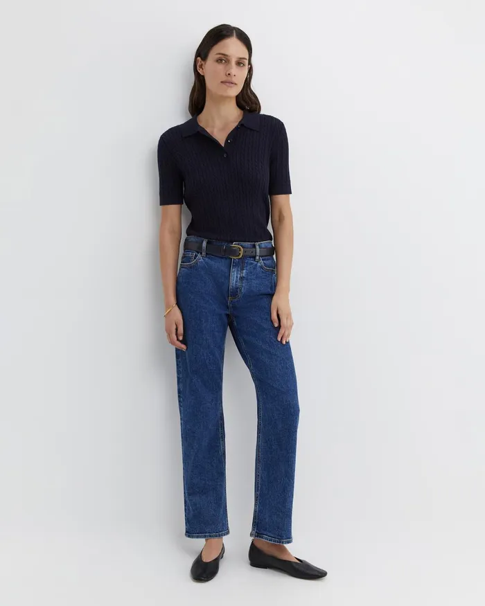 Women Sportscraft Tops and Tees Elka Cable Polo Navy