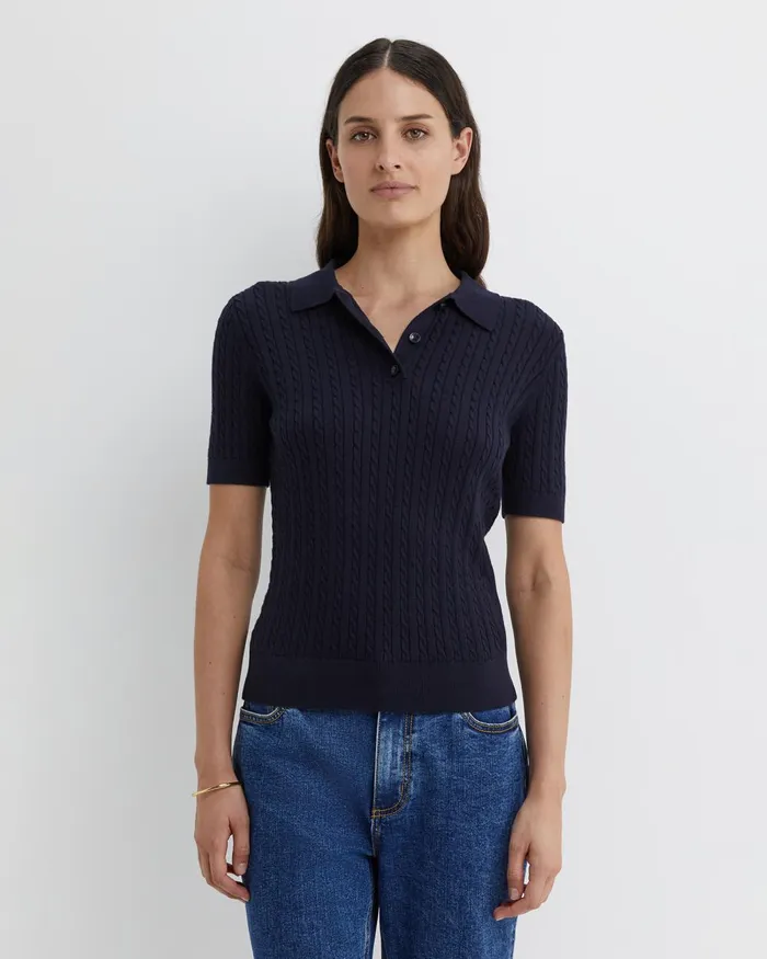 Women Sportscraft Tops and Tees Elka Cable Polo Navy