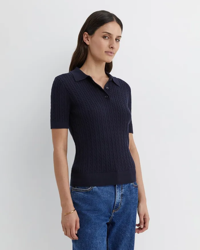 Women Sportscraft Tops and Tees Elka Cable Polo Navy