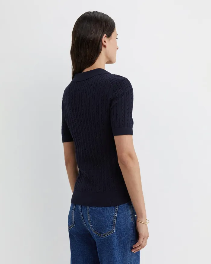 Women Sportscraft Tops and Tees Elka Cable Polo Navy
