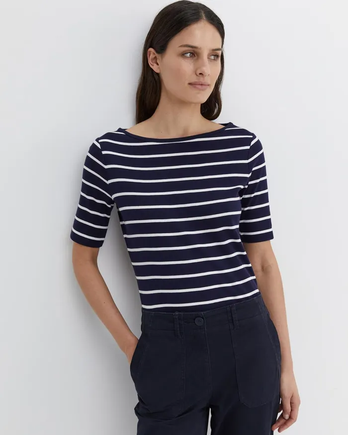 Women Sportscraft Tops and Tees Heidi Boat Neck Half Sleeve Tee Navywhite