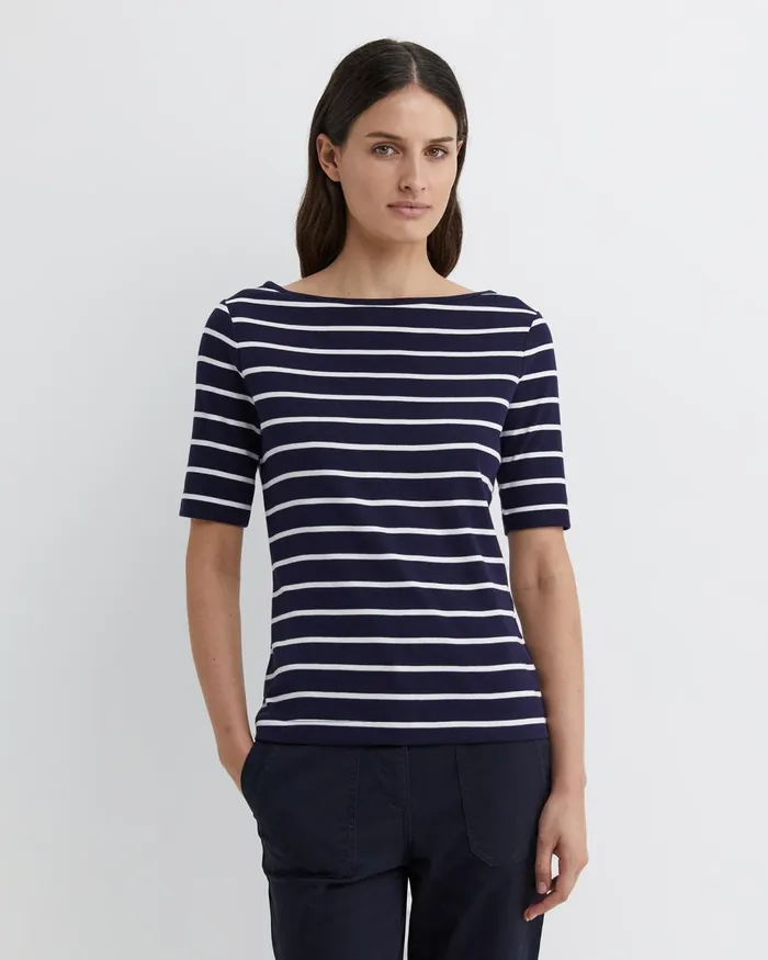 Women Sportscraft Tops and Tees Heidi Boat Neck Half Sleeve Tee Navywhite