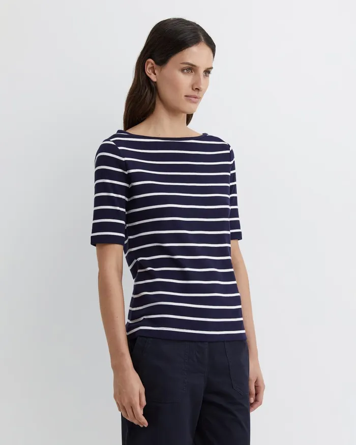 Women Sportscraft Tops and Tees Heidi Boat Neck Half Sleeve Tee Navywhite