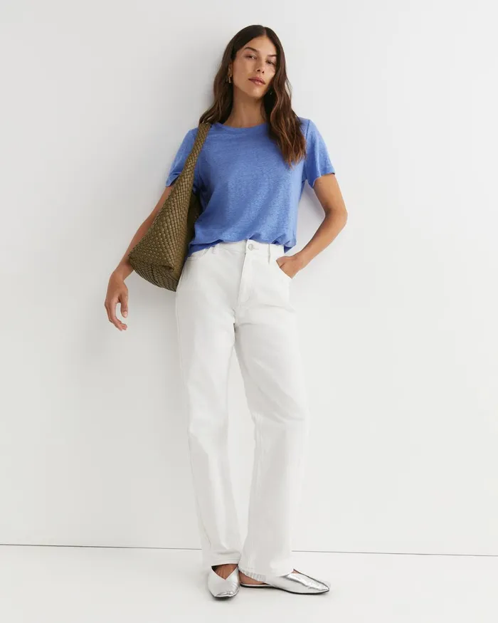 Women Sportscraft Tops and Tees Tonia Crew Neck Linen Tee Belle Blue