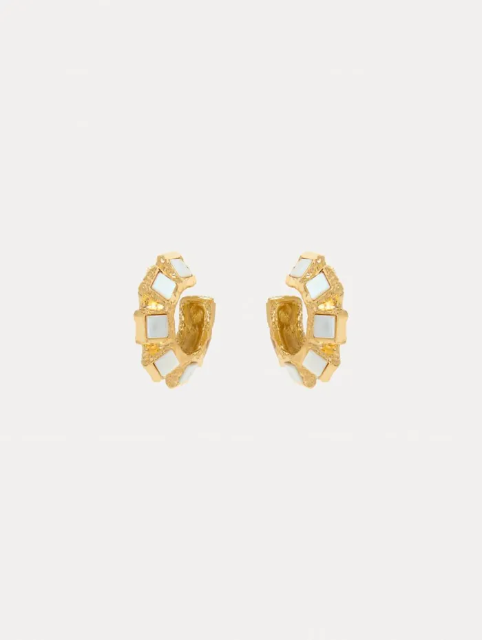 Women Square Stone Hoop Earrings Pearl Oscar De La Renta Earrings