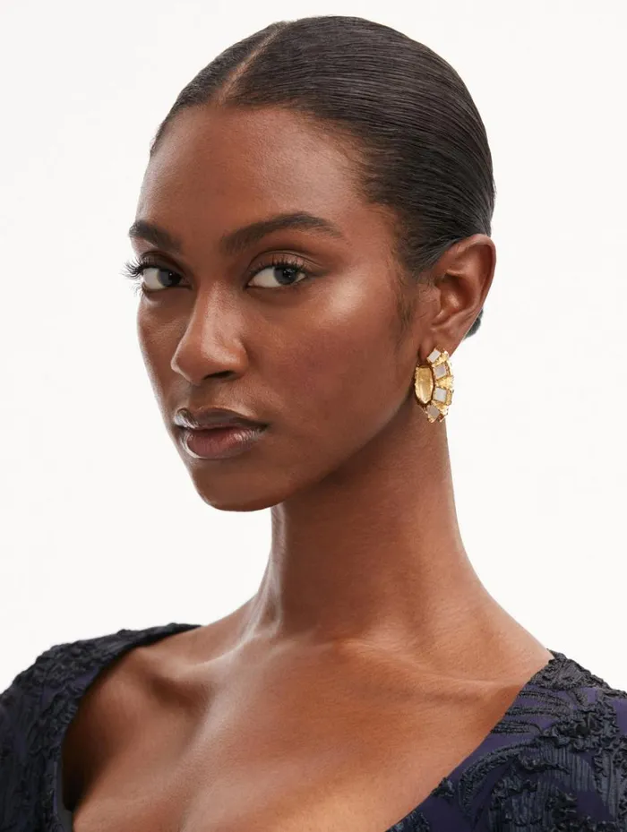 Women Square Stone Hoop Earrings Pearl Oscar De La Renta Earrings Women Square Stone Hoop Earrings Pearl Oscar De La Renta Earrings
