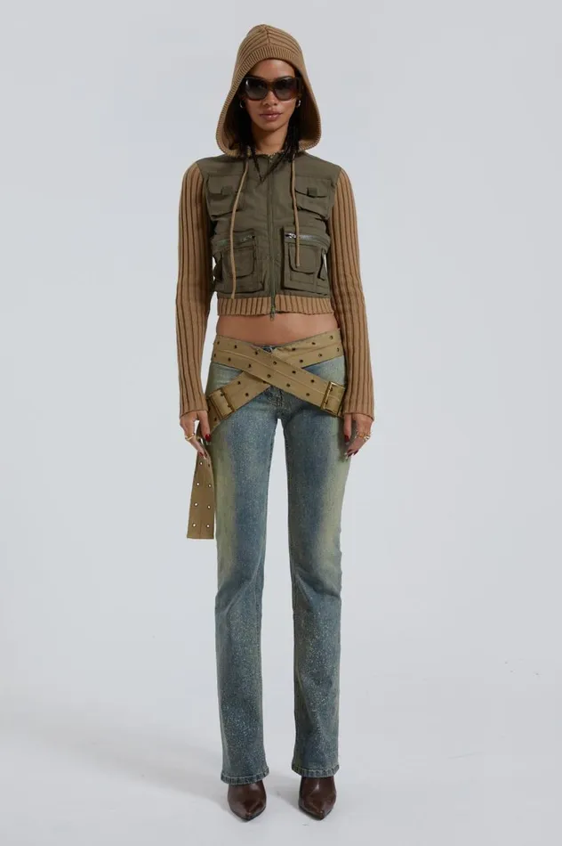 Women Stonewash Low Rise Webbing Belt Jeans Jaded London Jeans