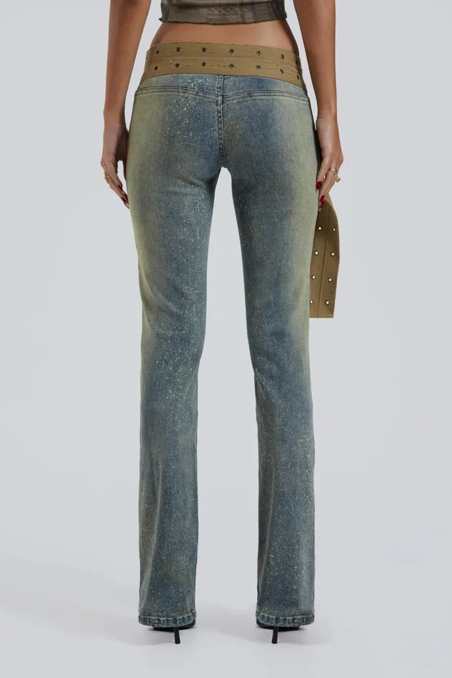 Women Stonewash Low Rise Webbing Belt Jeans Jaded London Jeans