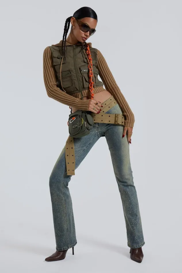 Women Stonewash Low Rise Webbing Belt Jeans Jaded London Jeans