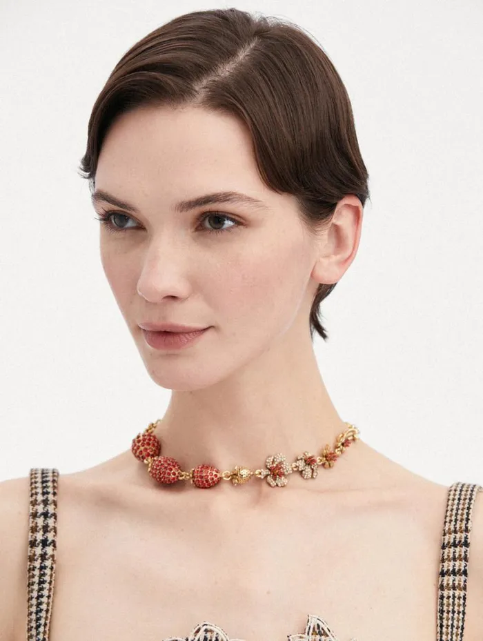 Women Strawberry and Flower Necklace Red Oscar De La Renta Necklaces Women Strawberry and Flower Necklace Red Oscar De La Renta Necklaces