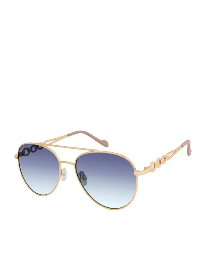 Women Sunglasses Jessica Simpson Classic Aviator With Link Detail In Gold and Nude