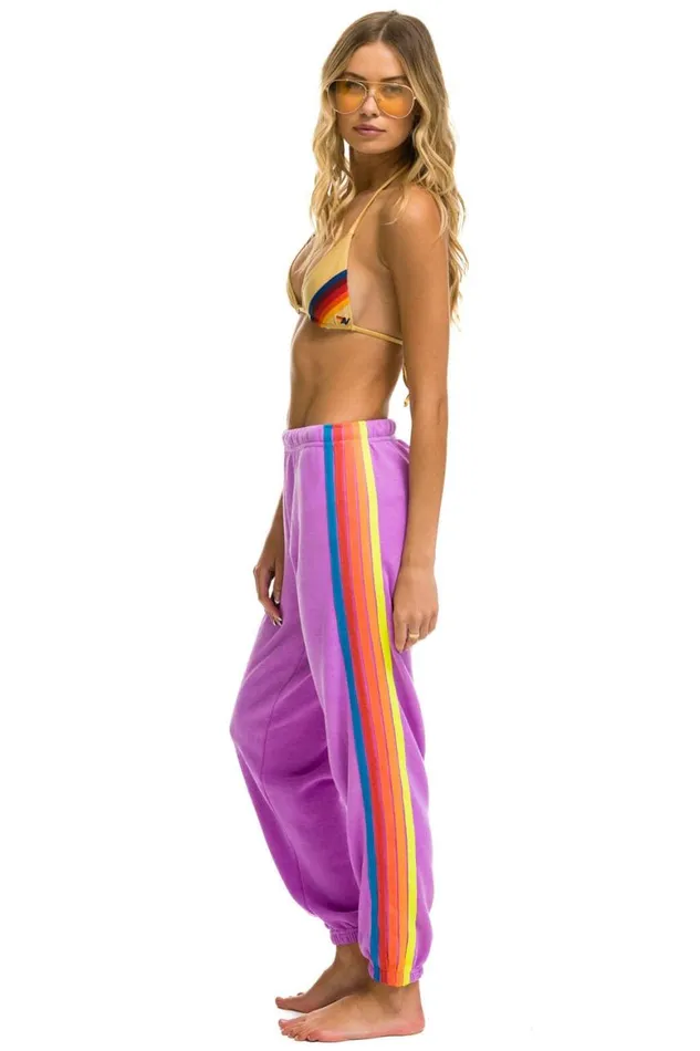 Women Sweatpants Aviator Nation 5 Stripe Sweatpants 8211 Neon Purple Neon Rainbow