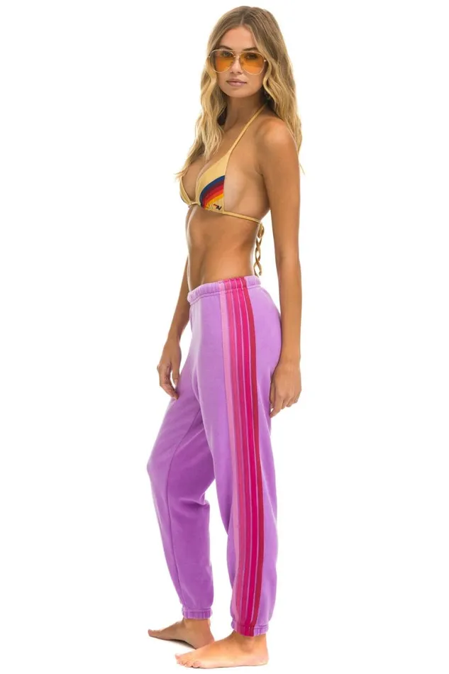 Women Sweatpants Aviator Nation 5 Stripe Sweatpants 8211 Neon Purple Pink