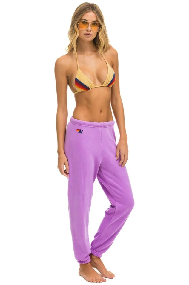 Women Sweatpants Aviator Nation 5 Stripe Sweatpants 8211 Neon Purple Pink