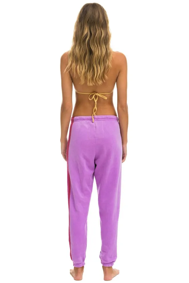 Women Sweatpants Aviator Nation 5 Stripe Sweatpants 8211 Neon Purple Pink